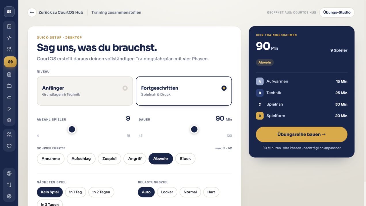 CourtOS Screenshot: Deine Idee wird sofort zur Einheit.