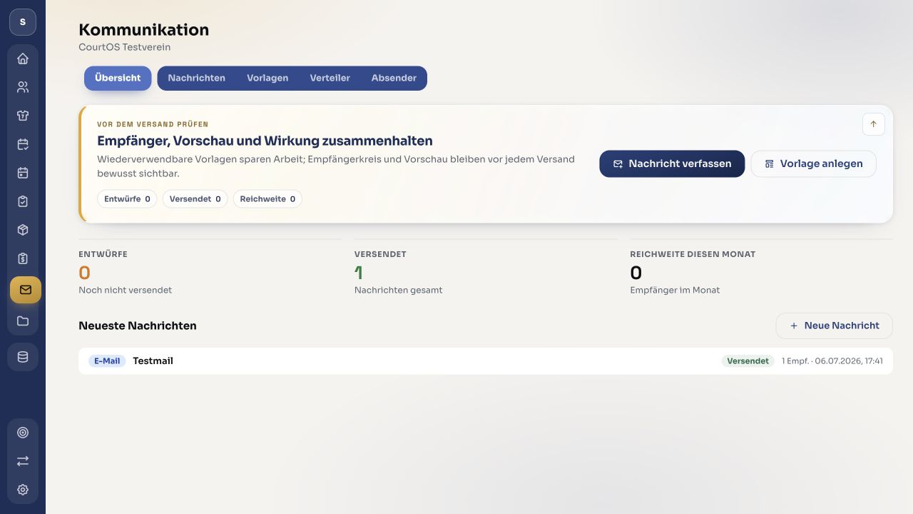 CourtOS Screenshot: Information kommt genau richtig an.